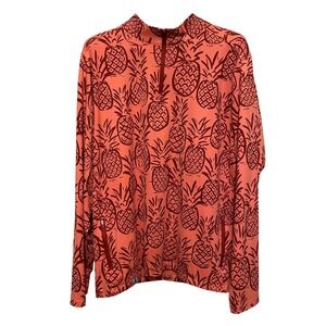Chubbies Mens XL Quarter Zip Pullover Pineapple Print Coral Pink Performance Top
